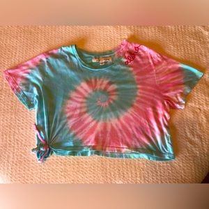 Vintage Havana Pink and Blue Tie-Dye Cropped T-Shirt - Size L